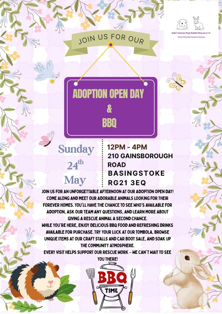 Come along to our Adoption open day and BBQ on Sunday 24th May